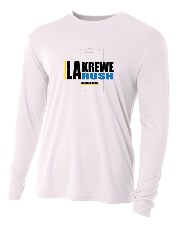 A4 LA Krewe-Rush Long-Sleeve Shirt - Breathe Soccer - Black, Silver Or White LA Krewe Rush Spiritwear White Mens Small - Third Coast Soccer