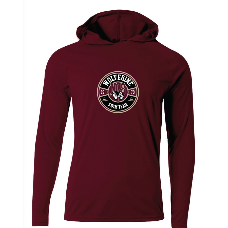 A4 NCS Swimming Men's Cooling Performance Long Sleeve Hooded Tee - Maroon NCS Swimmimg   - Third Coast Soccer