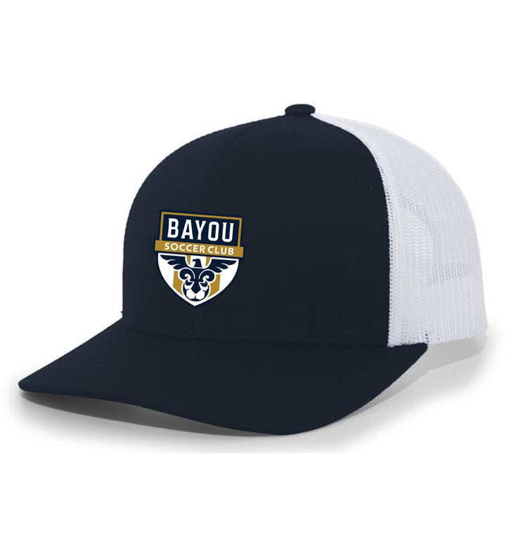 TCS Bayou Soccer Club Trucker Hat Bayou Soccer Club Spiritwear NAVY/WHITE FULL COLOR PATCH - Third Coast Soccer
