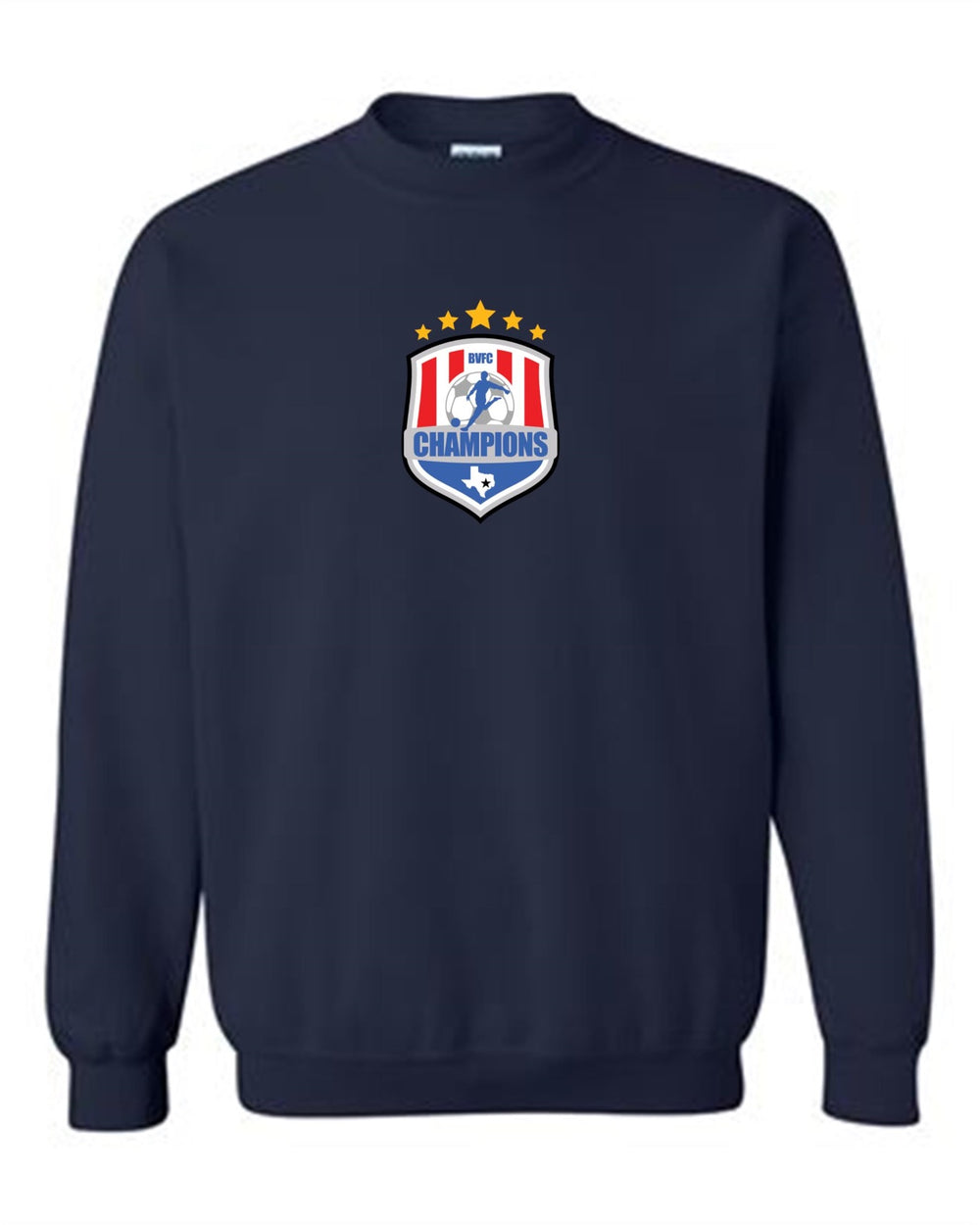 BVFC Crew Neck Sweatshirt BVFC Navy Center Chest 6.5" - Third Coast Soccer