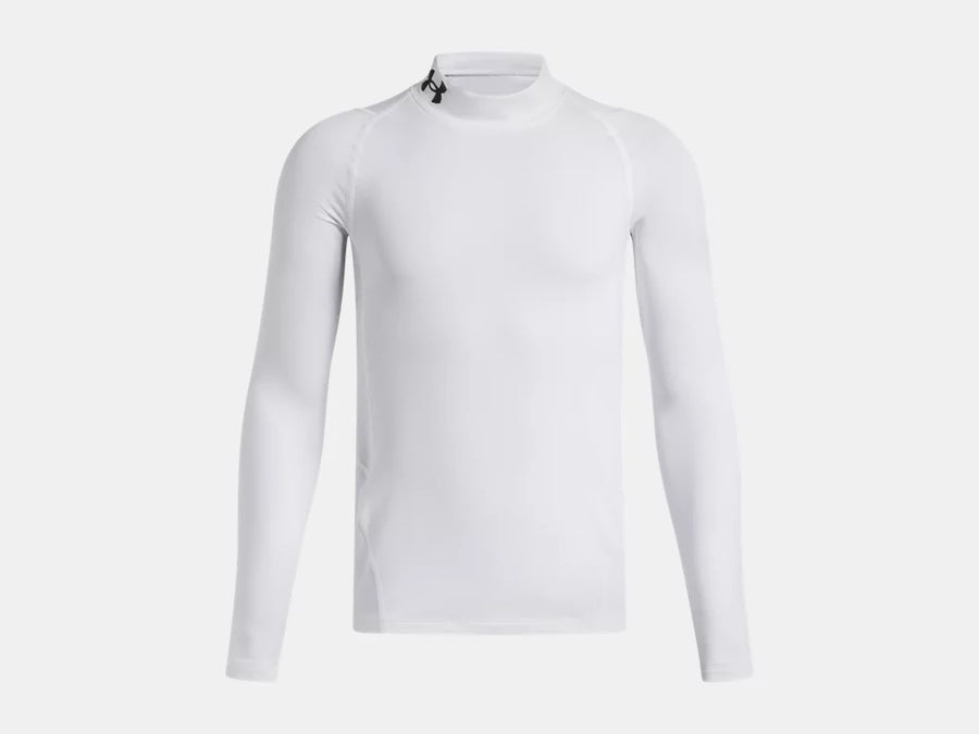 UA ColdGear® Boys' Mock Long Sleeve Training Wear White Youth Small - Third Coast Soccer