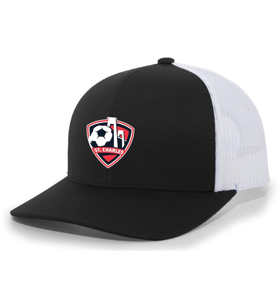 TCS SCSL FlexFit Premium Trucker Hat St. Charles Soccer Spiritwear Black/White Full Color - Third Coast Soccer