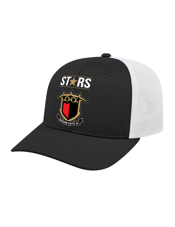 SSS Stars Flexfit Premium Trucker Hat Southern States Spiritwear Full Color Patch Black/White - Third Coast Soccer