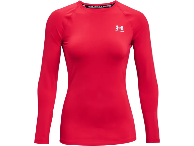 UA Womens Heatgear Compression Long Sleeve - Red Training Wear   - Third Coast Soccer