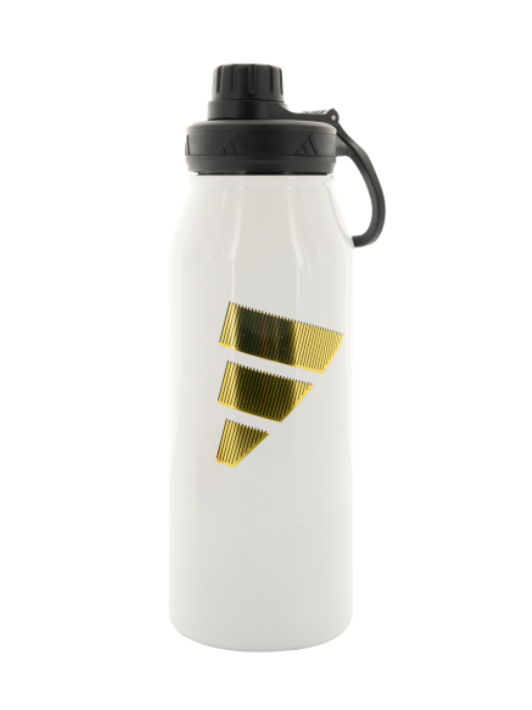 adidas Large Steel 1L Metal Bottle - White/Gold Metallic Player Accessories - Third Coast Soccer