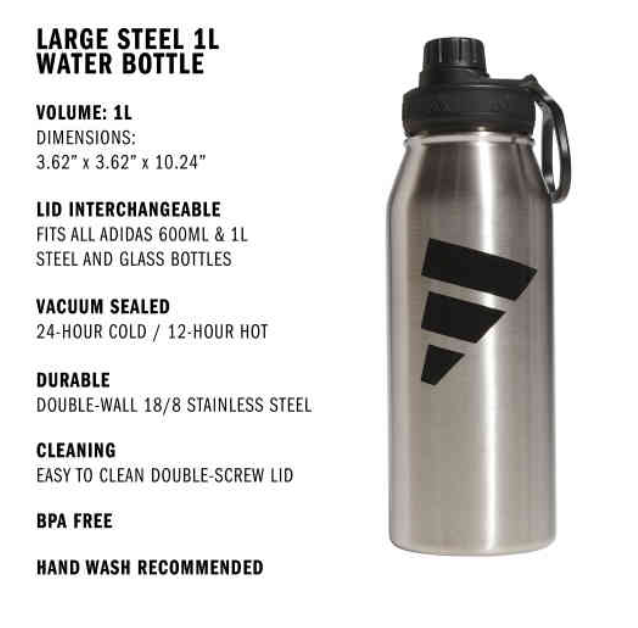 adidas Large Steel 1L Metal Bottle - Stainless Steel