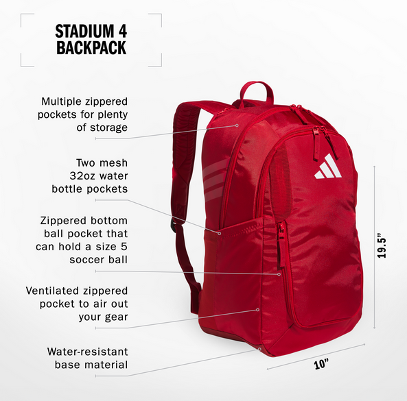 adidas BRSC Stadium 4 Backpack - Red BRSC 2024-2026 - Third Coast Soccer