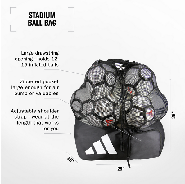 adidas Stadium Ball Bag - Black/White Bags - Third Coast Soccer