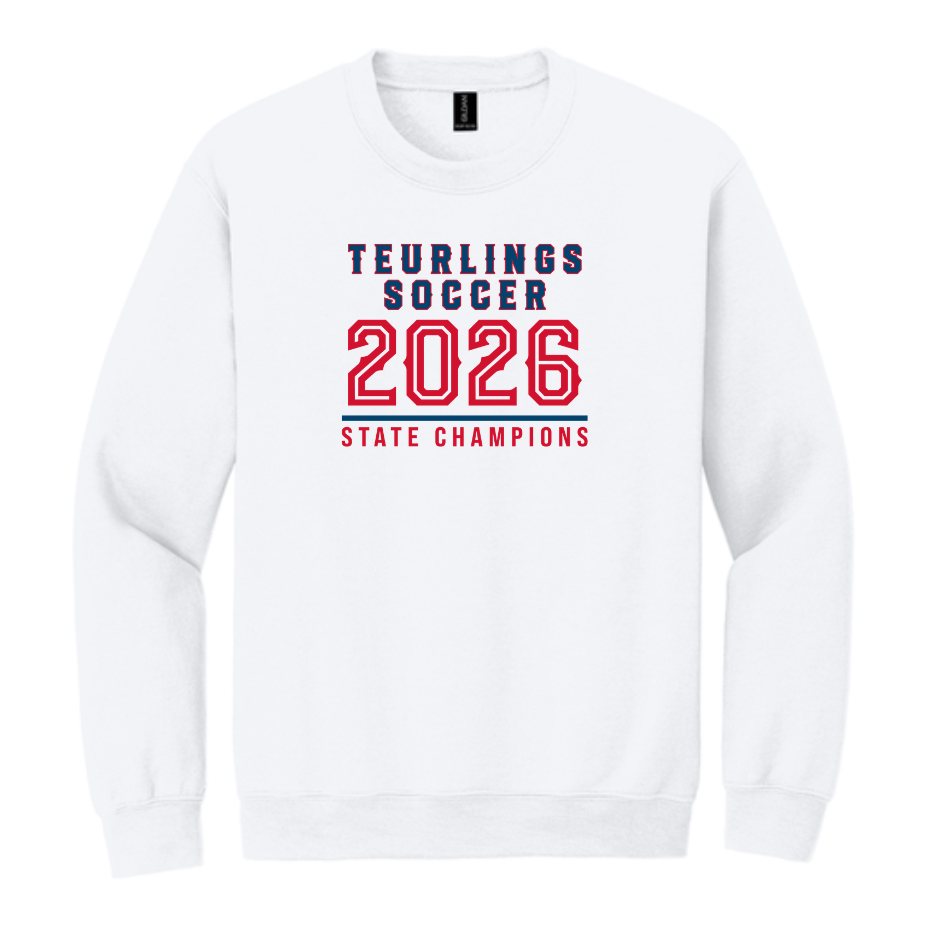 Teurlings State Champions 2026 Crewneck Sweatshirt TCHS 26 White Mens Small - Third Coast Soccer