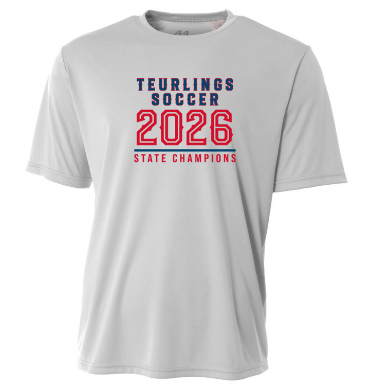 A4 Teurlings State Champions 2026 Shirt TCHS 26 Silver Mens Small - Third Coast Soccer