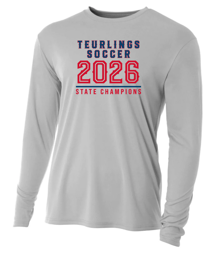 A4 Teurlings State Champions 2026 LS Shirt TCHS 26 Silver Mens Small - Third Coast Soccer