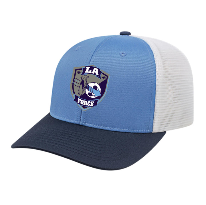 LA FORCE Flexfit Premium Trucker Hat LA FORCE Spiritwear Columbia Blue/Navy/White Full Color Patch - Third Coast Soccer