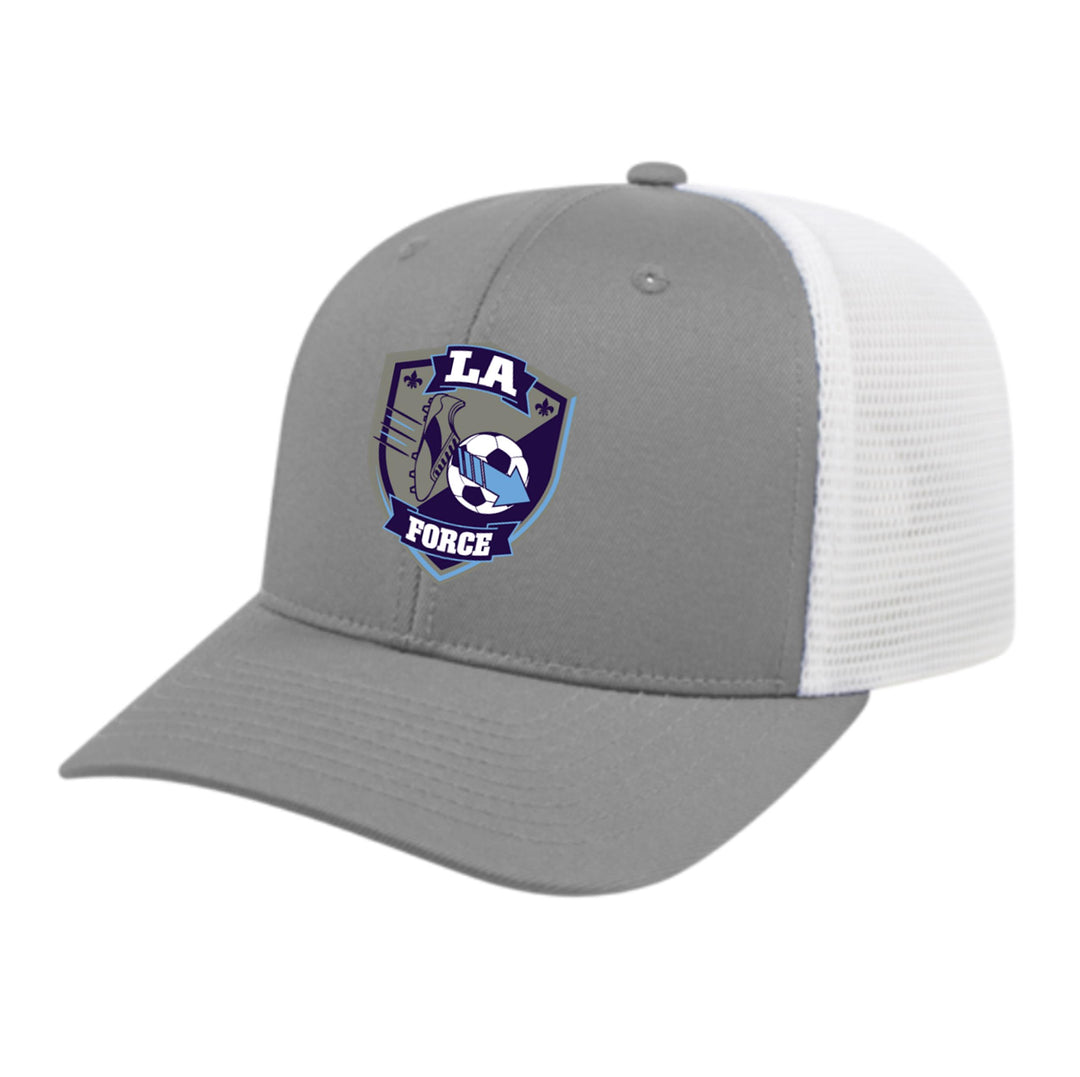 LA FORCE Flexfit Premium Trucker Hat LA FORCE Spiritwear Silver/White Full Color Patch - Third Coast Soccer