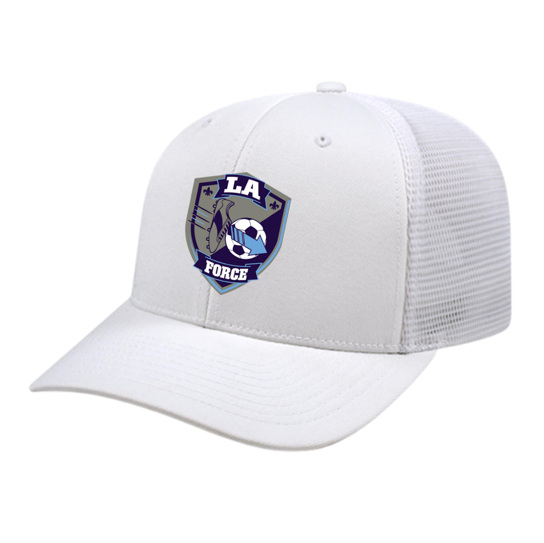 LA FORCE Flexfit Premium Trucker Hat LA FORCE Spiritwear White/White Full Color Patch - Third Coast Soccer