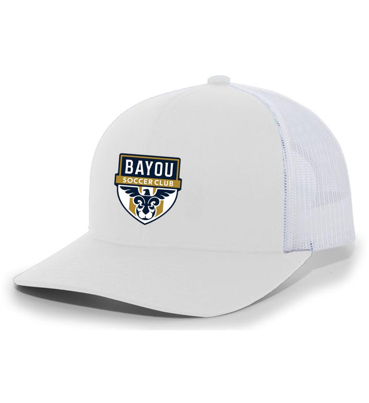 TCS Bayou Soccer Club Trucker Hat Bayou Soccer Club Spiritwear WHITE/WHITE FULL COLOR PATCH - Third Coast Soccer