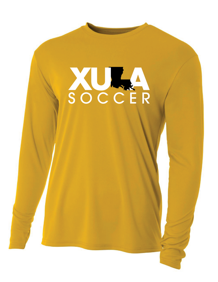 XULA Soccer Long-Sleeve Performance Shirt Xavier University Gold Mens Small - Third Coast Soccer