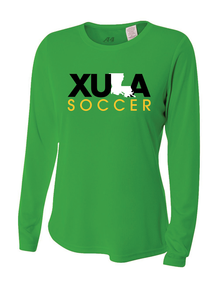 XULA Soccer Long-Sleeve Performance Shirt Xavier University Kelly Green Womens Small - Third Coast Soccer
