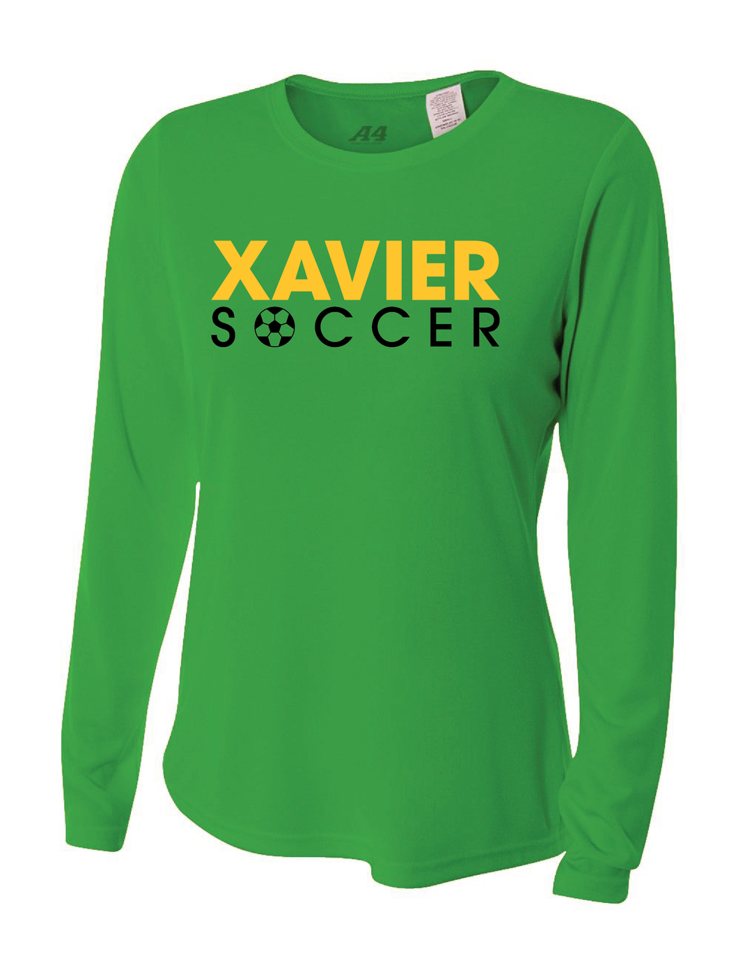 Xavier University Soccer Long-Sleeve Performance Shirt Xavier University Kelly Green Womens Small - Third Coast Soccer