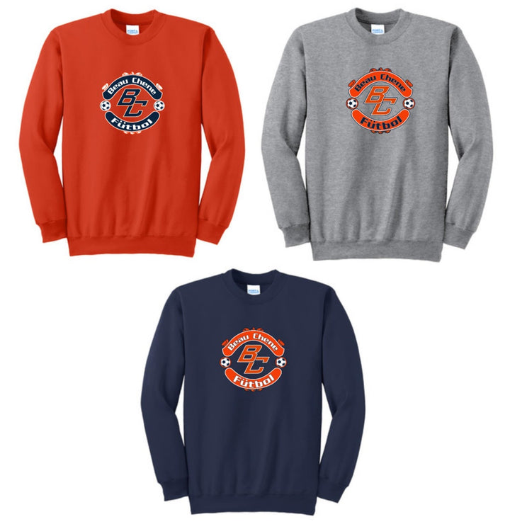 Port & Company Beau Chene HS Fleece Crewneck Sweatshirt - Grey, Navy and Orange BCHS 24   - Third Coast Soccer