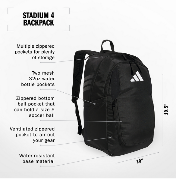 adidas Stadium 4 Backpack - Black Bags - Third Coast Soccer