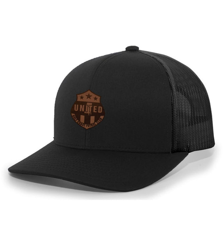 TCS Gulf Coast United Trucker Hat Gulf Coast United Spiritwear Black/Black Leather Patch - Third Coast Soccer