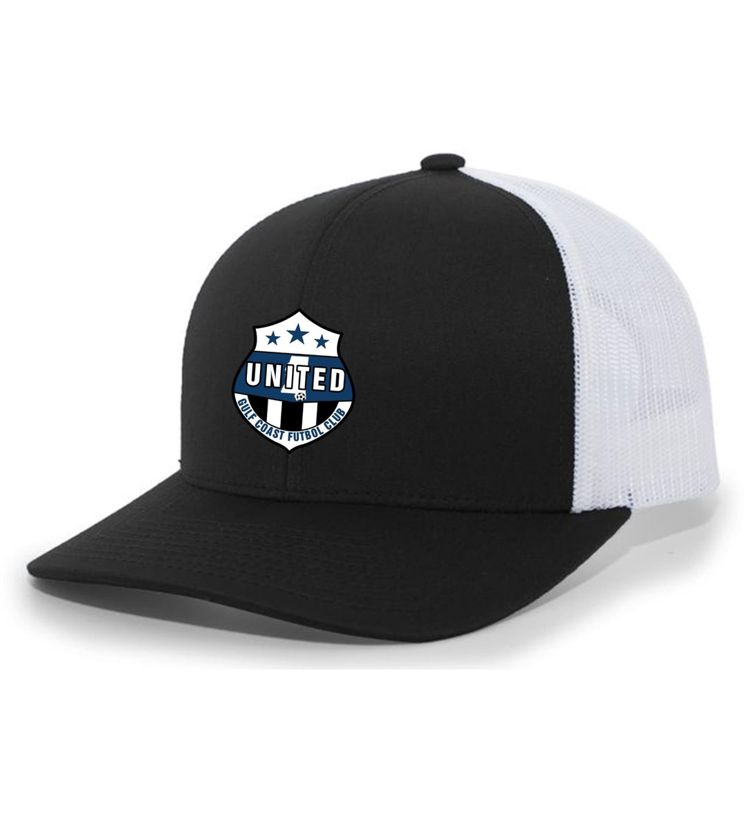 TCS GCU Premium Flex-Fit Trucker Hat Gulf Coast United Spiritwear Black/White Full Color Patch - Third Coast Soccer