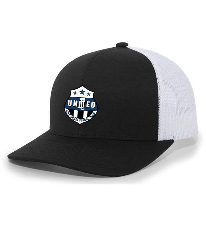 GCU Premium Flex-Fit Trucker Hat Gulf Coast United Spiritwear Black/White Full Color Patch - Third Coast Soccer