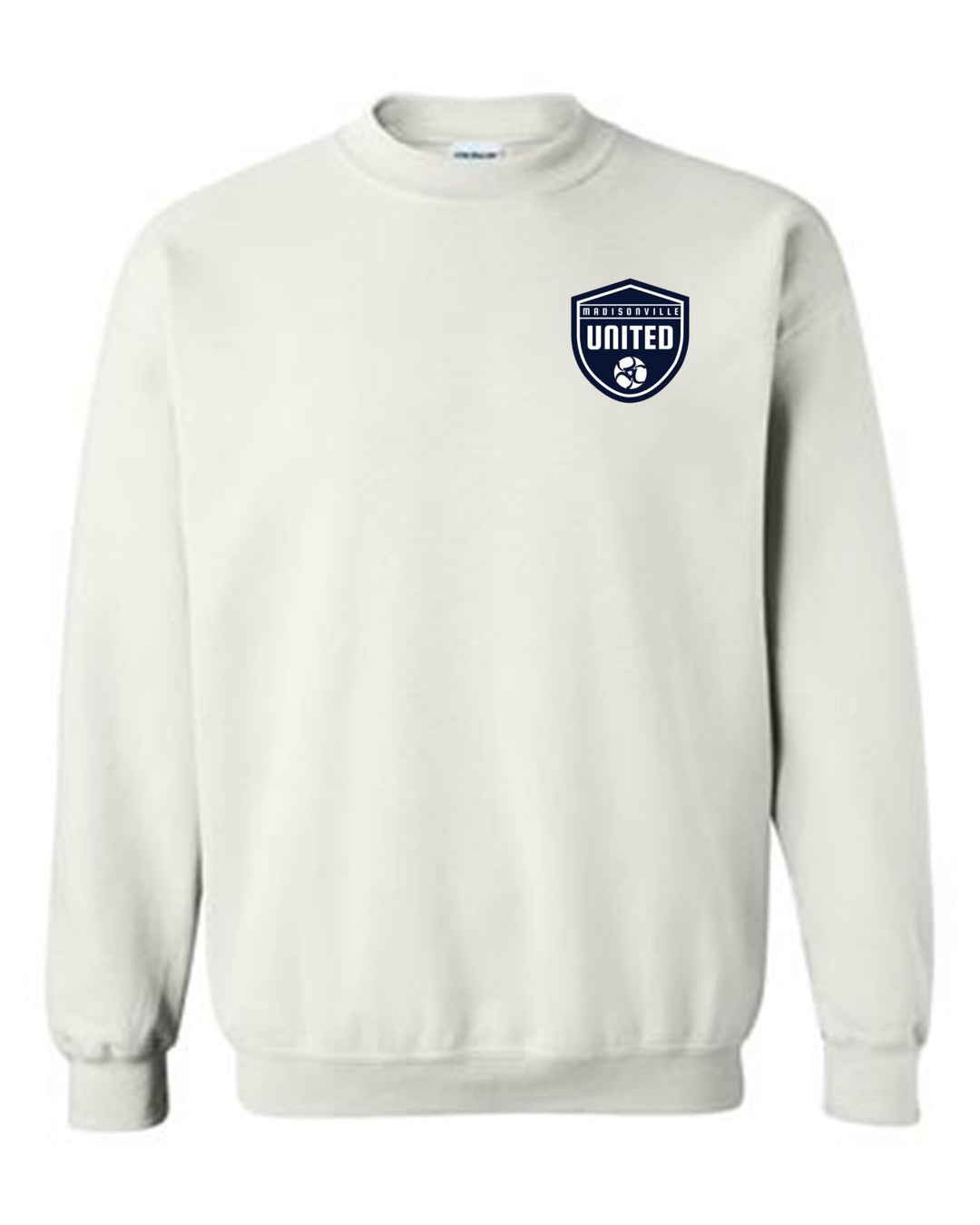 Madisonville United Shield Crew Neck Sweatshirt Madisonville United Spiritwear White Mens Small - Third Coast Soccer