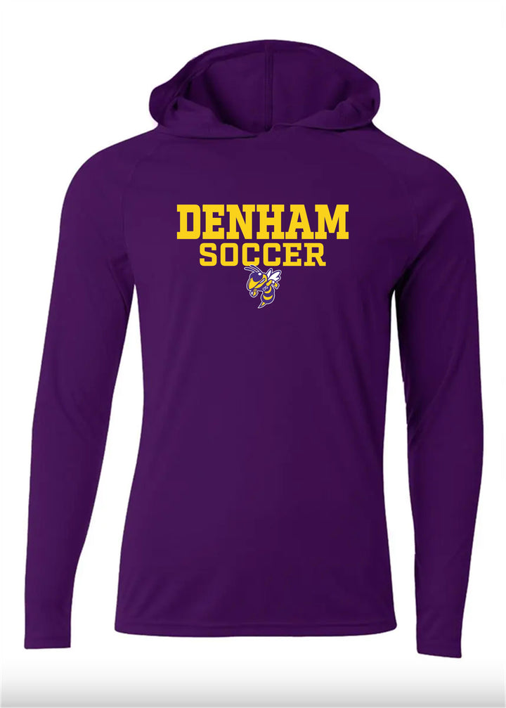 A4 DSHS Soccer Cooling Performance Long Sleeve Hooded Tee Denham Springs HS Purple Mens Small - Third Coast Soccer