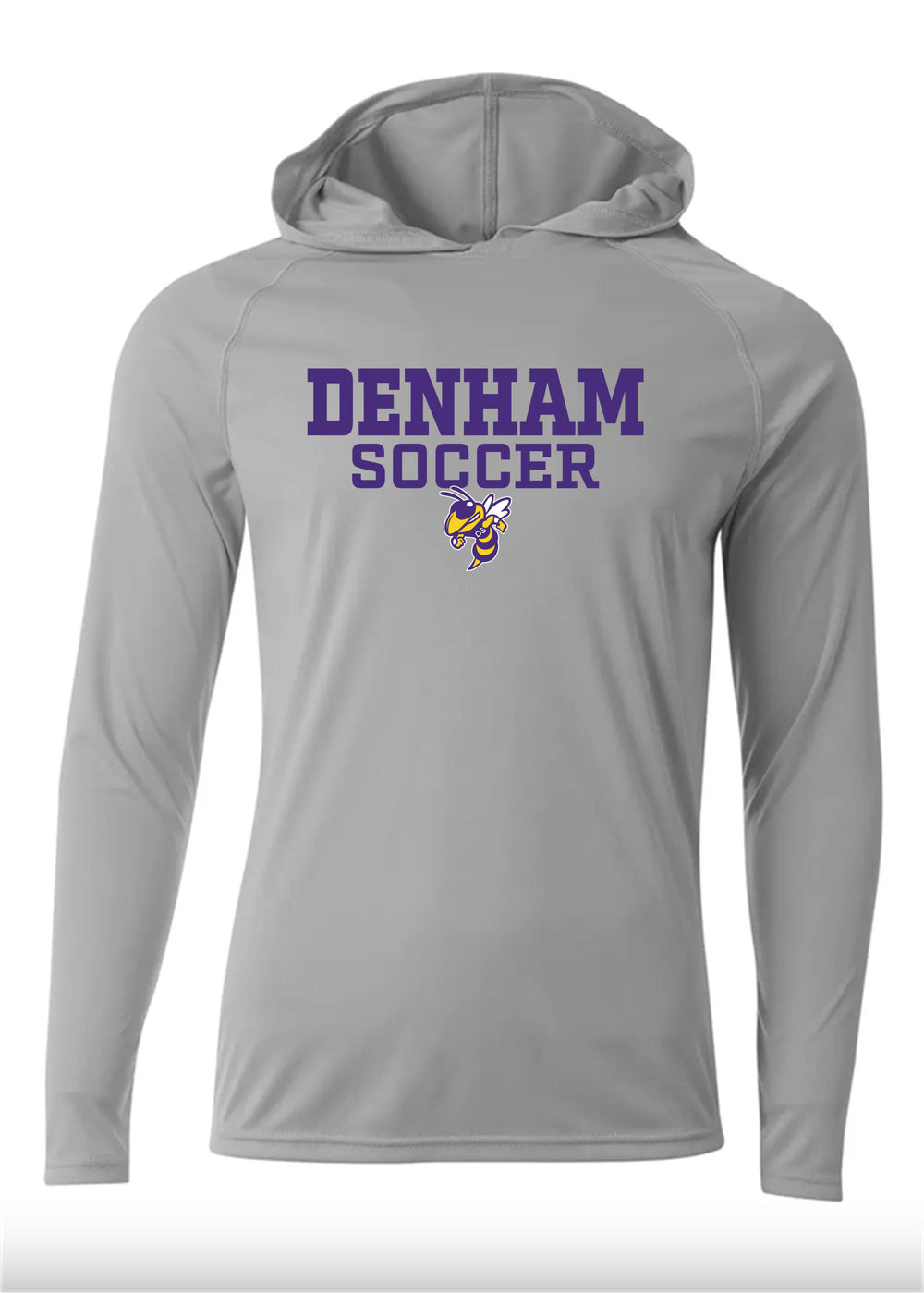 A4 DSHS Soccer Cooling Performance Long Sleeve Hooded Tee Denham Springs HS Gray Mens Small - Third Coast Soccer