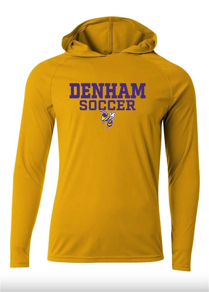 A4 DSHS Soccer Cooling Performance Long Sleeve Hooded Tee Denham Springs HS Gold Mens Small - Third Coast Soccer