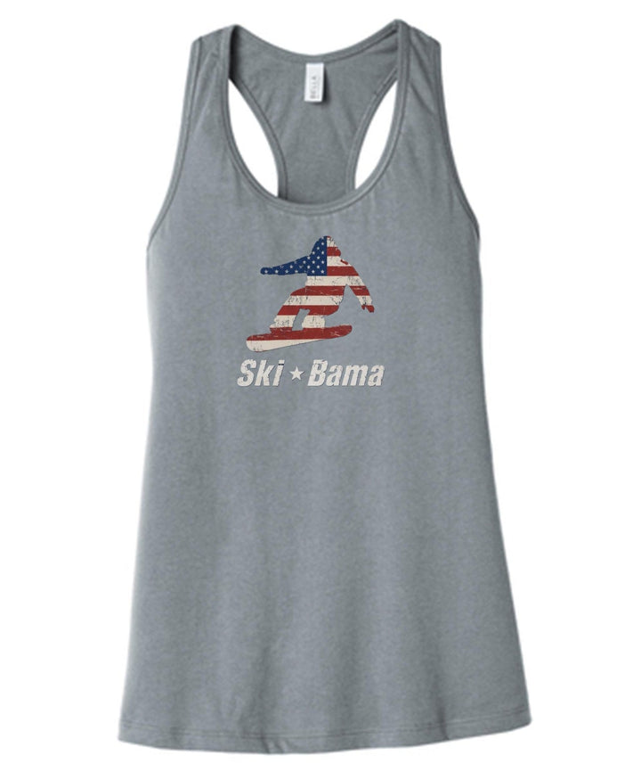 Cloudmont 250th Anniversary Snowboarder Women's Racerback Tank Ski Bama 250 Grey Womens Small - Third Coast Soccer