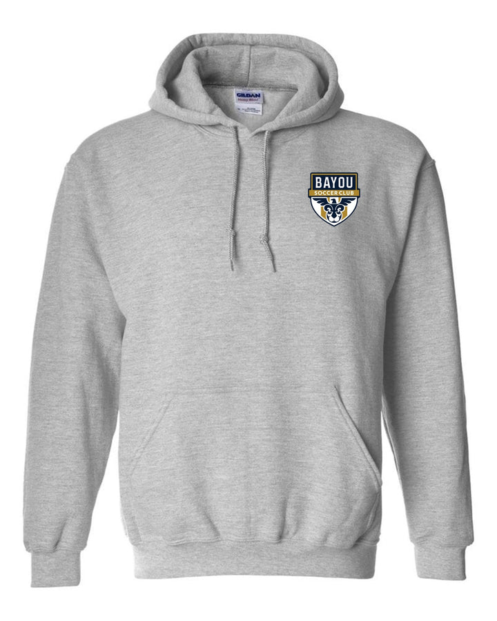 Bayou Soccer Club Logo Hooded Sweatshirt Bayou Soccer Club Spiritwear Sport Grey Mens Small - Third Coast Soccer