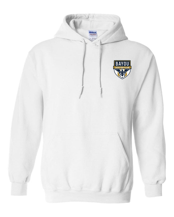 Bayou Soccer Club Logo Hooded Sweatshirt Bayou Soccer Club Spiritwear White Mens Small - Third Coast Soccer
