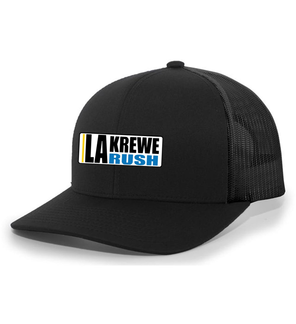 TCS LA Krewe Rush FlexFit Premium Trucker Hat LA Krewe Rush Spiritwear Black/Black Full Color - Third Coast Soccer