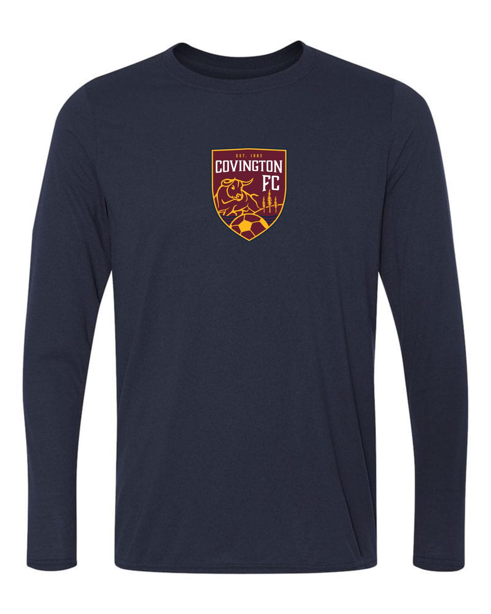 Covington FC Long Sleeve CC T-Shirt - Navy or Grey CYSA Spiritwear Navy Center Chest 6" - Third Coast Soccer