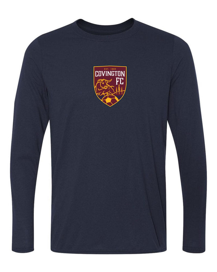 Covington FC Long Sleeve Spirit T-Shirt - Navy or Grey CYSA Spiritwear Navy Center Chest 6" - Third Coast Soccer