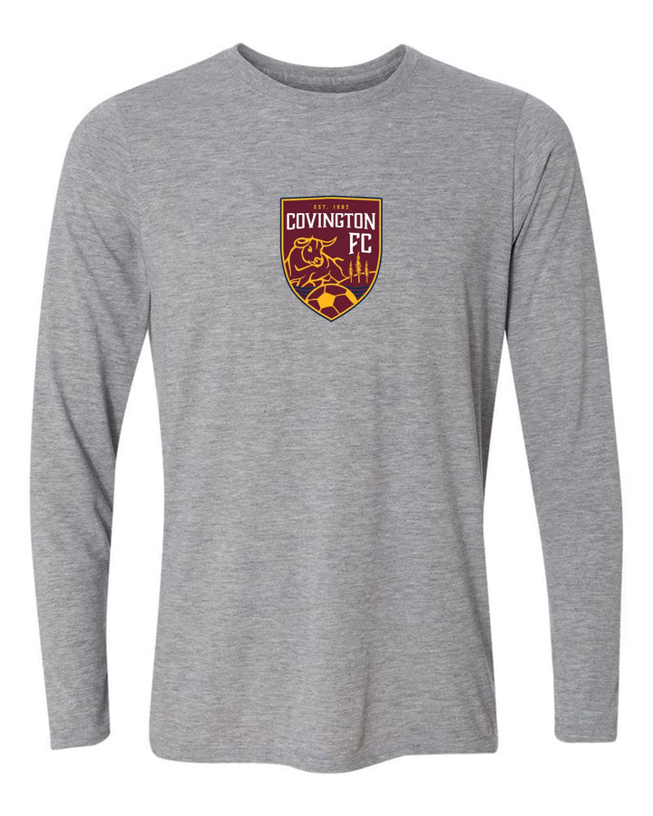 Covington FC Long Sleeve Spirit T-Shirt - Navy or Grey CYSA Spiritwear Sport Grey Center Chest 6" - Third Coast Soccer