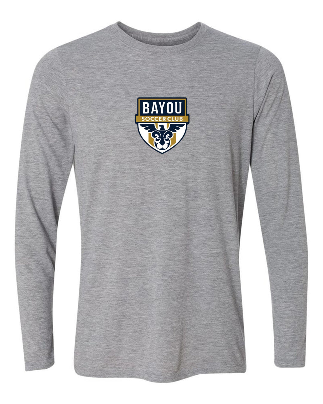 Bayou Soccer Club Logo Long-Sleeve T-Shirt Bayou Soccer Club Spiritwear Sport Grey Mens Small - Third Coast Soccer