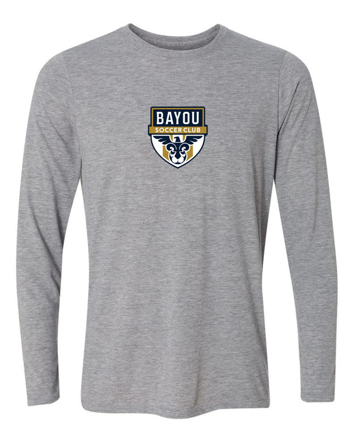 Bayou Soccer Club Logo Long-Sleeve T-Shirt Bayou Soccer Club Spiritwear Sport Grey Mens Small - Third Coast Soccer