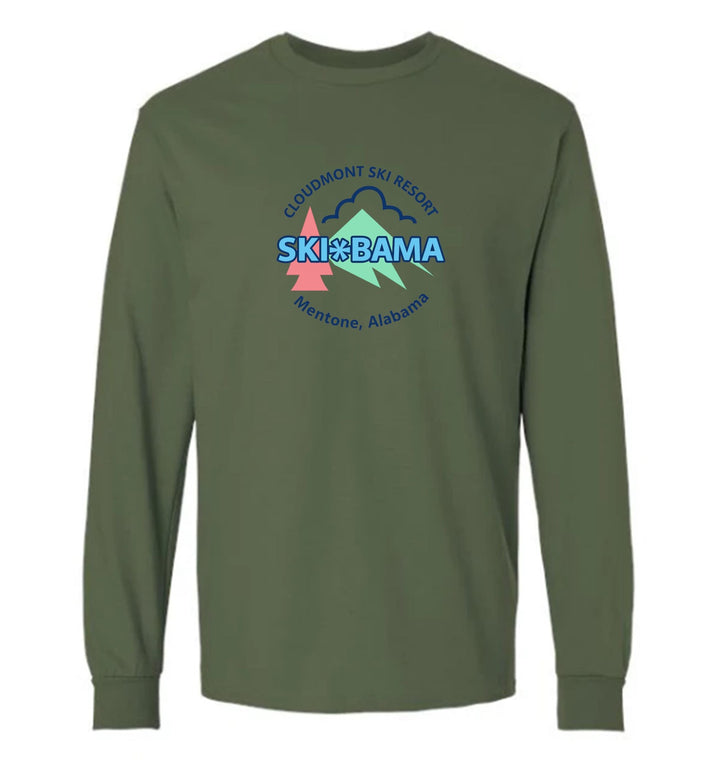 Cloudmont Ski Resort Ski Bama Long-Sleeve T-Shirt CSR Ski Bama Military Green Youth Small - Third Coast Soccer