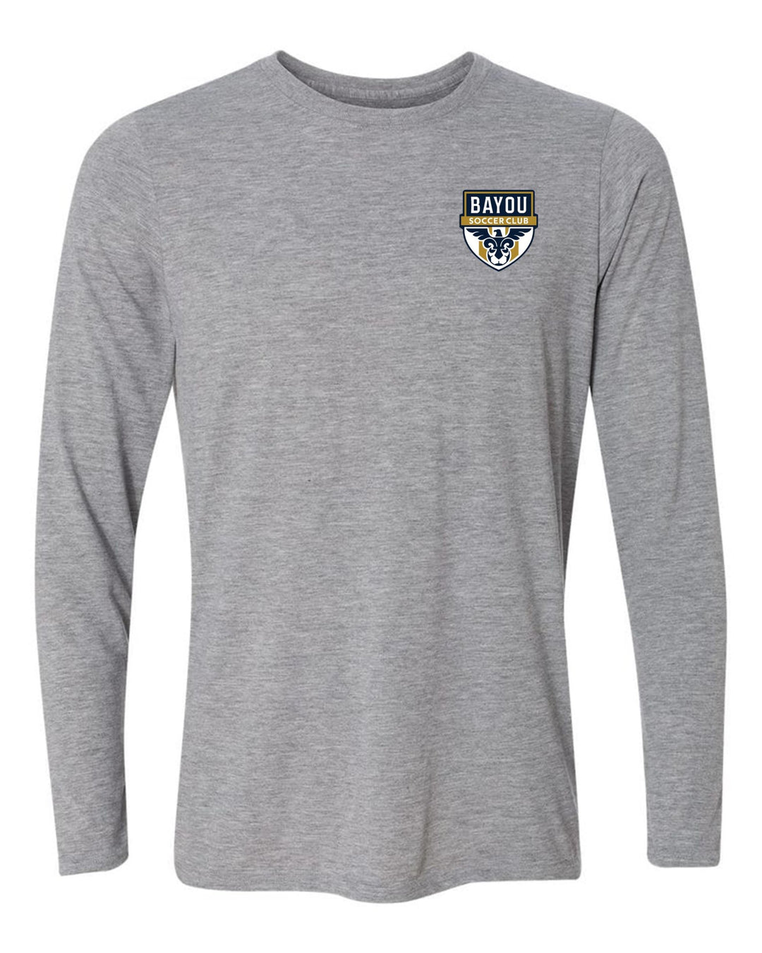 Bayou Soccer Club Logo Long-Sleeve T-Shirt Bayou Soccer Club Spiritwear Sport Grey Mens Small - Third Coast Soccer