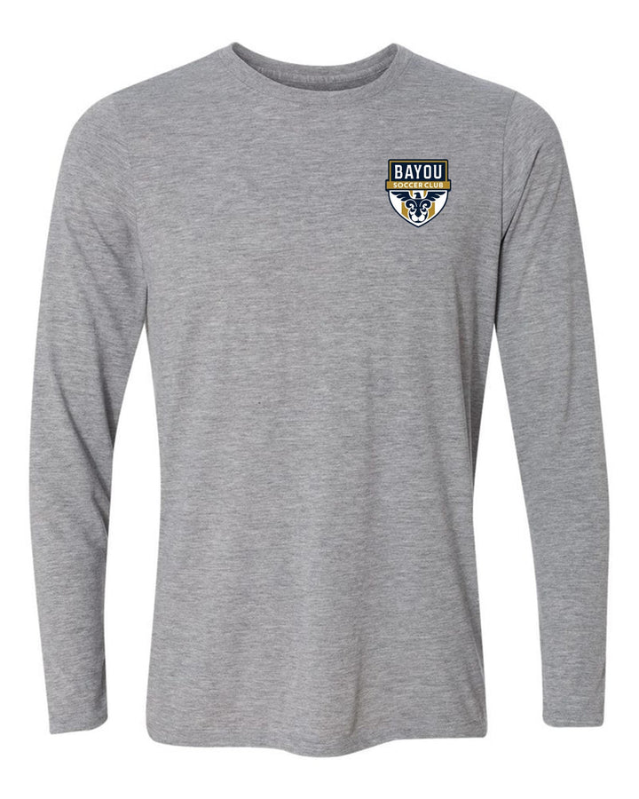 Bayou Soccer Club Logo Long-Sleeve T-Shirt Bayou Soccer Club Spiritwear Sport Grey Mens Small - Third Coast Soccer