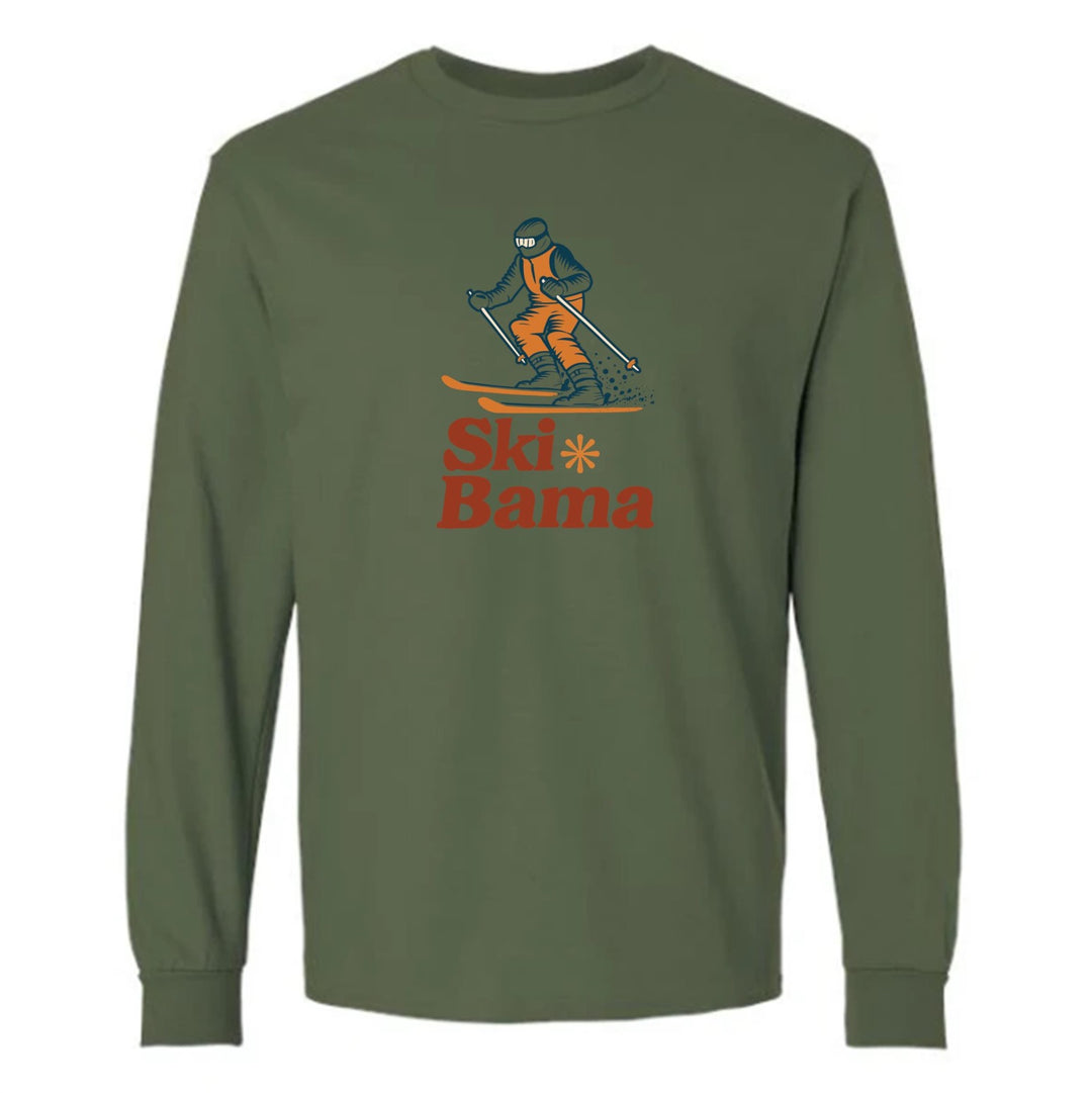 Ski Bama Long Sleeve T-Shirt Ski Bama Skier Military Green Mens Small - Third Coast Soccer