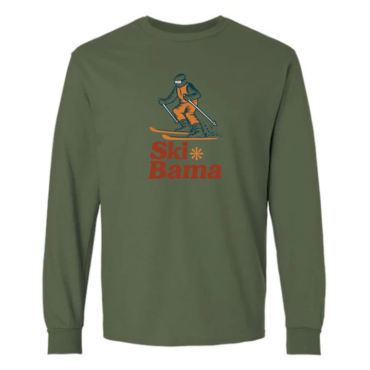 Ski Bama Long Sleeve T-Shirt Ski Bama Skier Military Green Mens Small - Third Coast Soccer