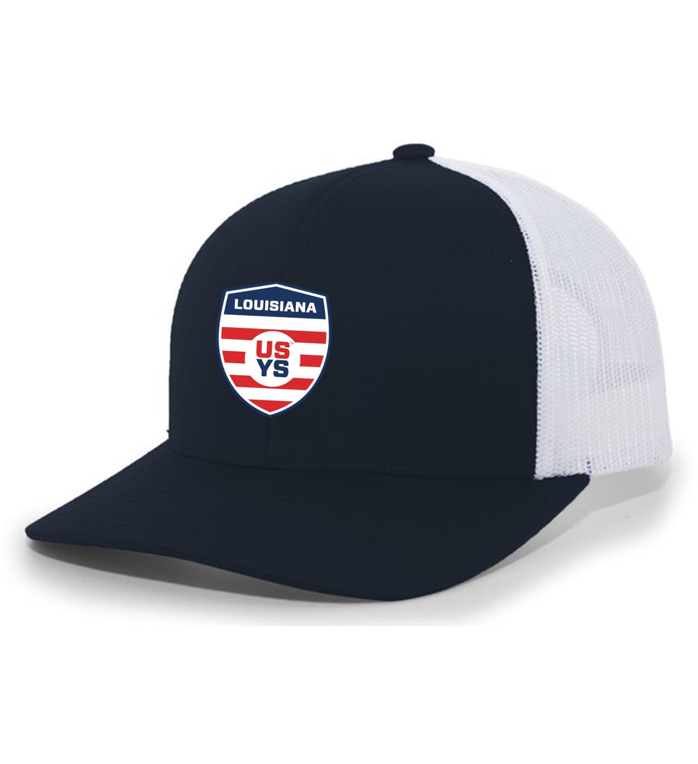 Louisiana Select Flex-Fit Premium Trucker Hat LA ODP Spiritwear Navy/White Full Color Patch - Third Coast Soccer