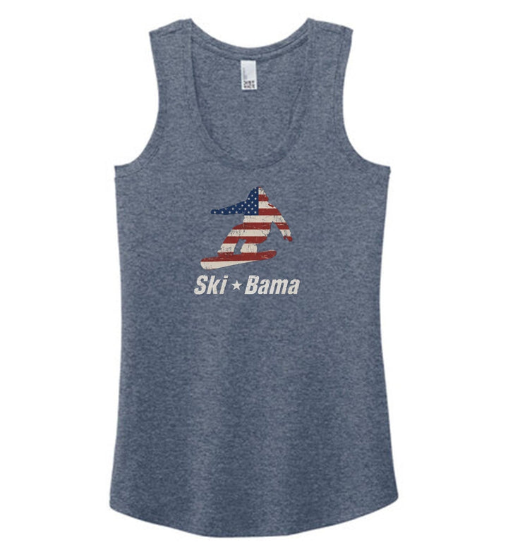 Cloudmont 250th Anniversary Snowboarder Women's Racerback Tank Ski Bama 250 Navy Frost Womens Small - Third Coast Soccer