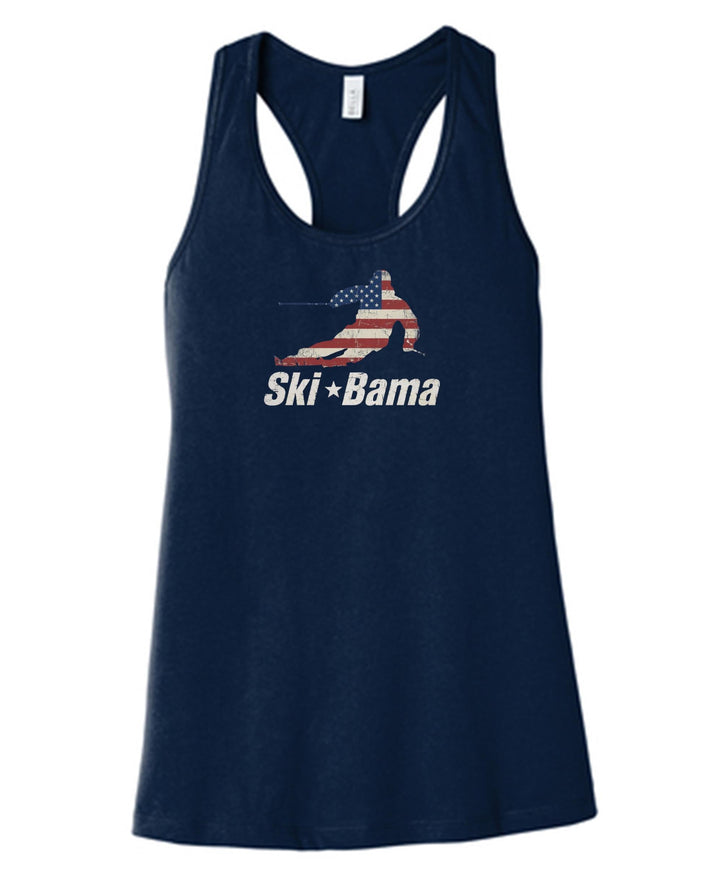 Cloudmont 250th Anniversary Slalom Skier Women's Racerback Tank Ski Bama 250 Navy Womens Small - Third Coast Soccer