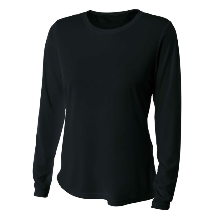 A4 Womens L/S Cooling Performance Crew Training Jersey Black Womens X-Small - Third Coast Soccer