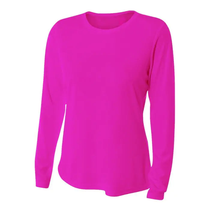 A4 Womens L/S Cooling Performance Crew Training Jersey Fuchsia Womens XSmall - Third Coast Soccer